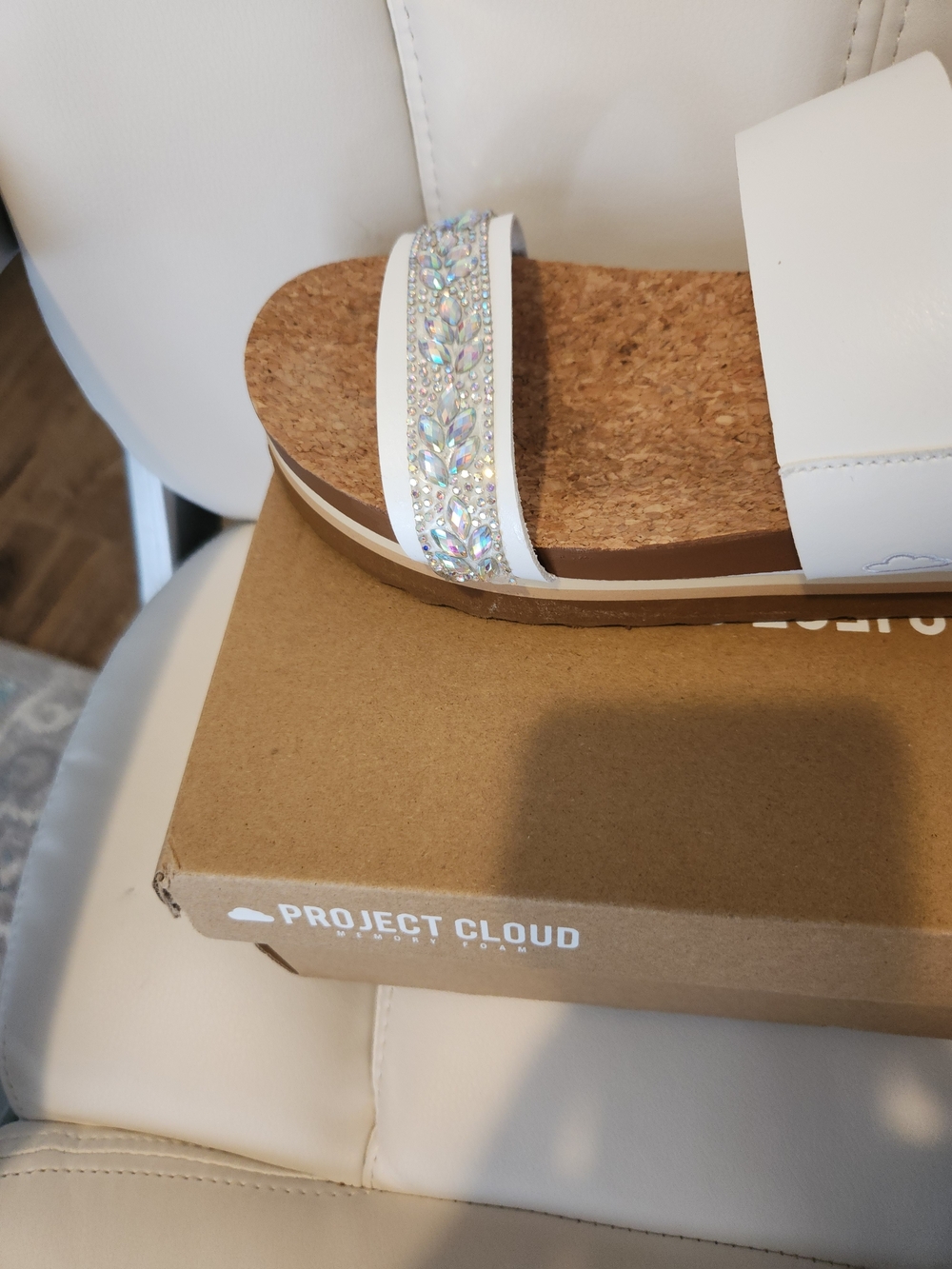 Project Cloud White Platform Slide Sandals with Sparkle Strap - Picture 3 of 4